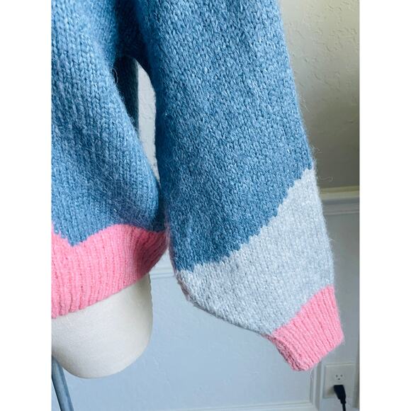 Topshop Pullover Sweater Colorblock Pink Blue Gray Small - Picture 6 of 8